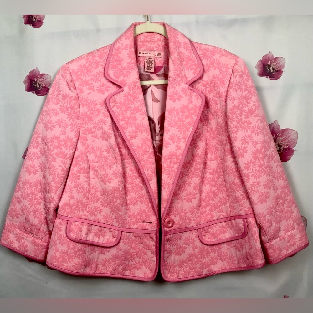 Bandolino Pink Daisy Damask Jacquard W/ Pipping Jacket size 18W Floral Lining